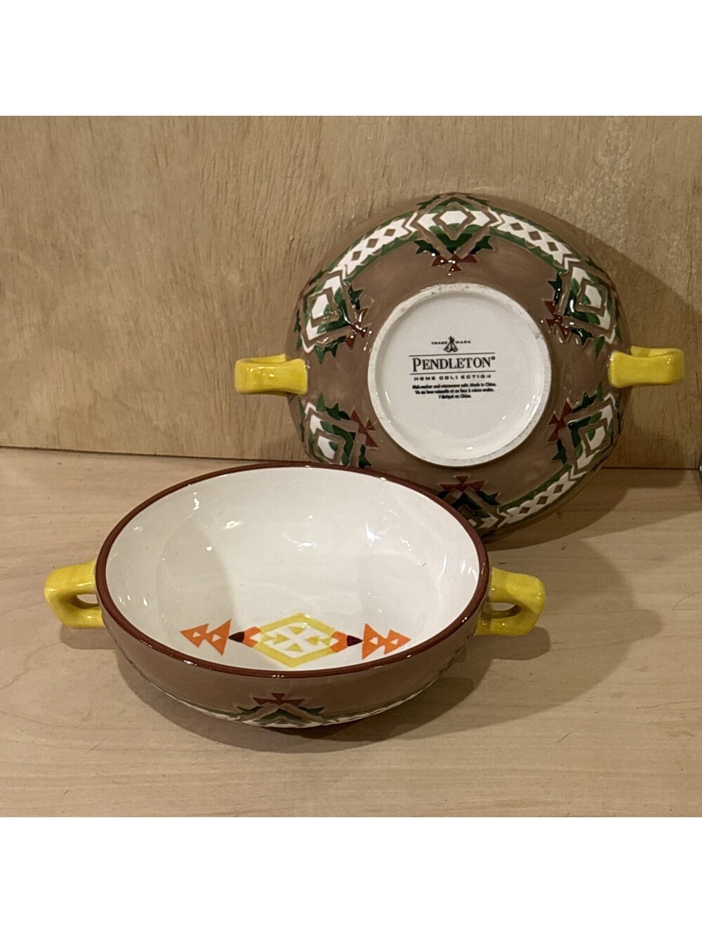 Vintage Pendleton Home Collection Southwestern Stoneware Double Handle Bowls Set